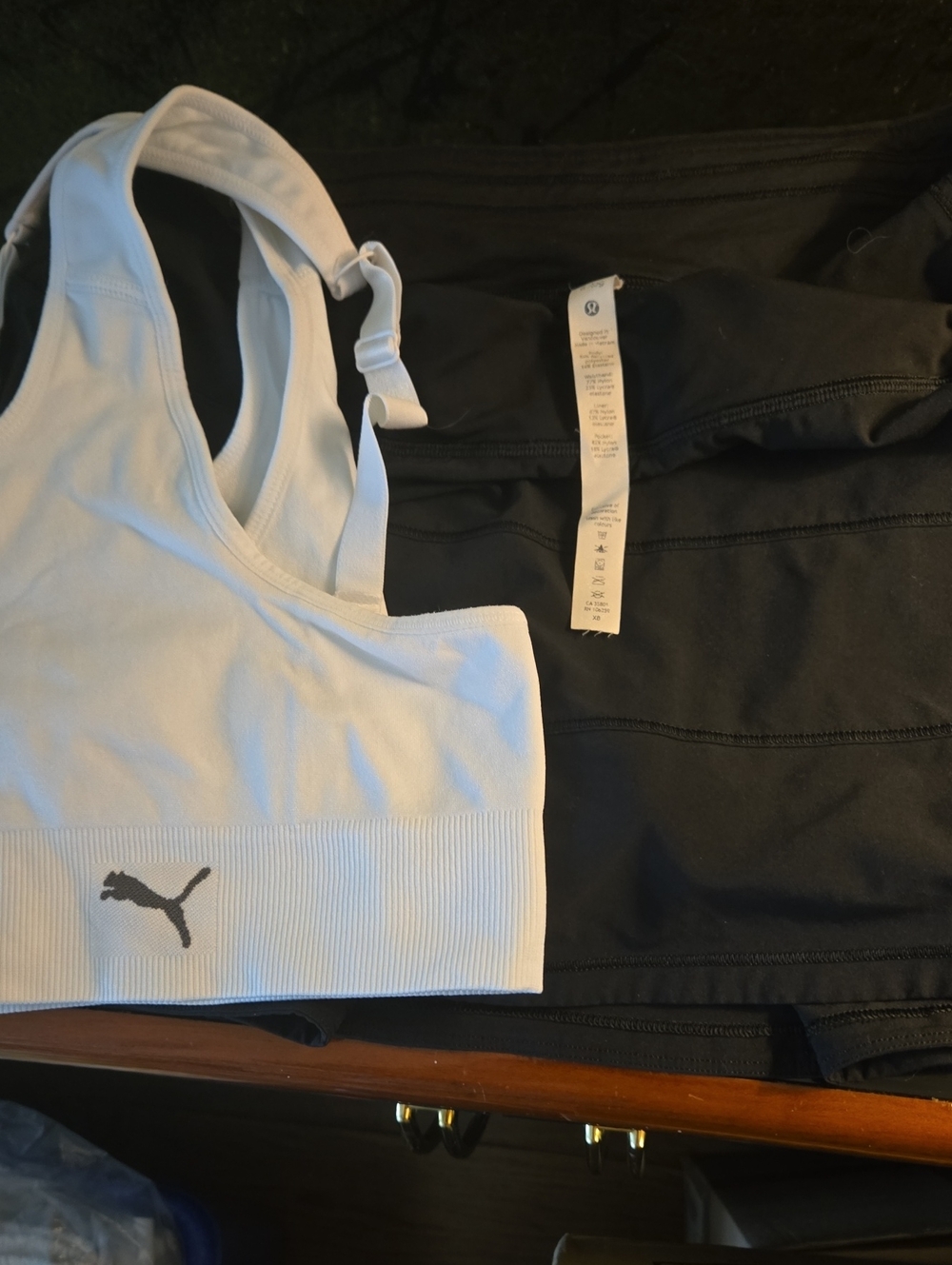 Lululemon Black Athletic Bottoms with Puma White Sports Bra Set